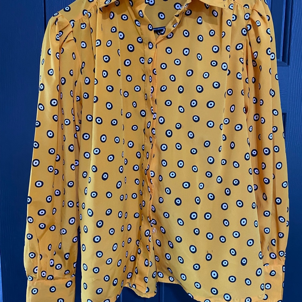 Josephine Yellow Blouse with Eyelet Pattern